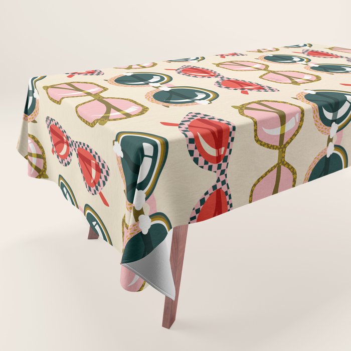 Retro Sunglasses - Red & Teal on Cream Tablecloth Gallery Image 1