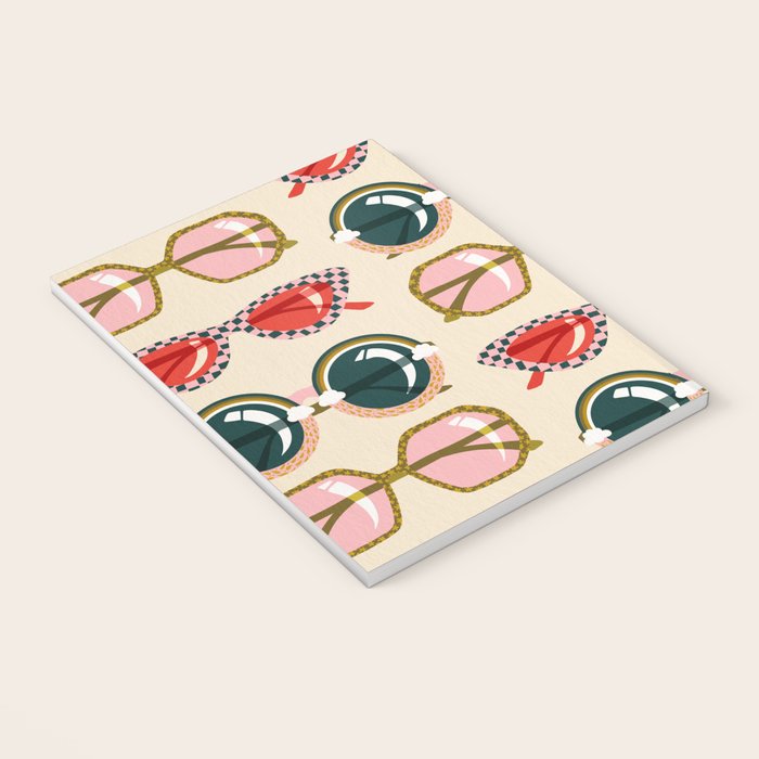 Retro Sunglasses - Red & Teal on Cream Notebook Gallery Image 3