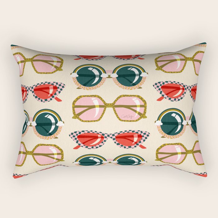 Retro Sunglasses - Red & Teal on Cream Rectangular Pillow Gallery Image 1