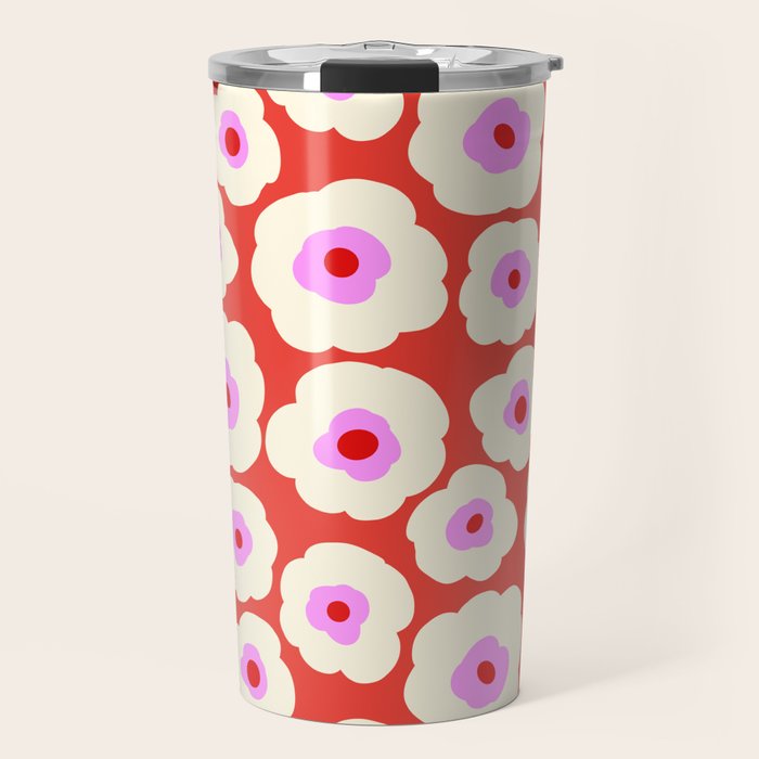Pink, Red and White Flower Travel Mug Gallery Image 1