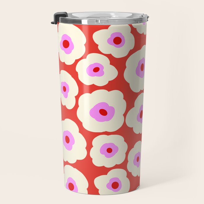 Pink, Red and White Flower Travel Mug Gallery Image 3
