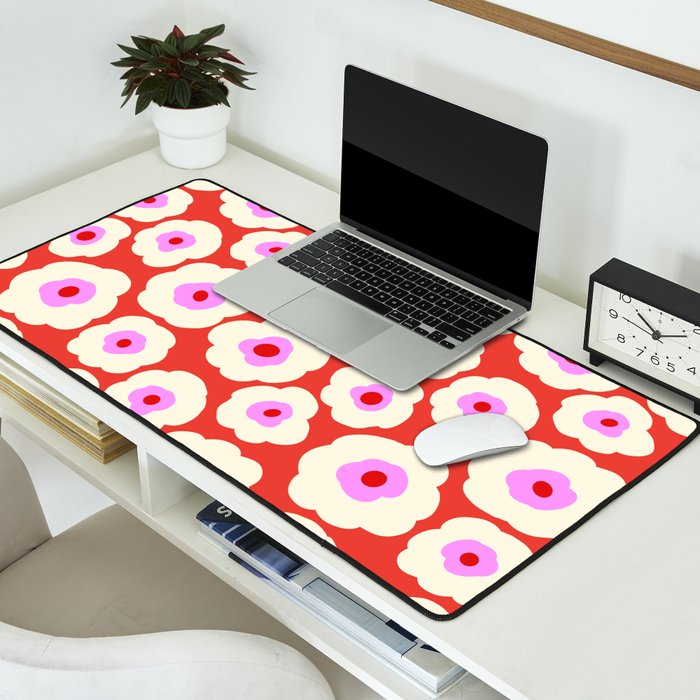 Pink, Red and White Flower Desk Mat Gallery Image 2