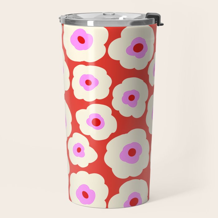 Pink, Red and White Flower Travel Mug Gallery Image 2