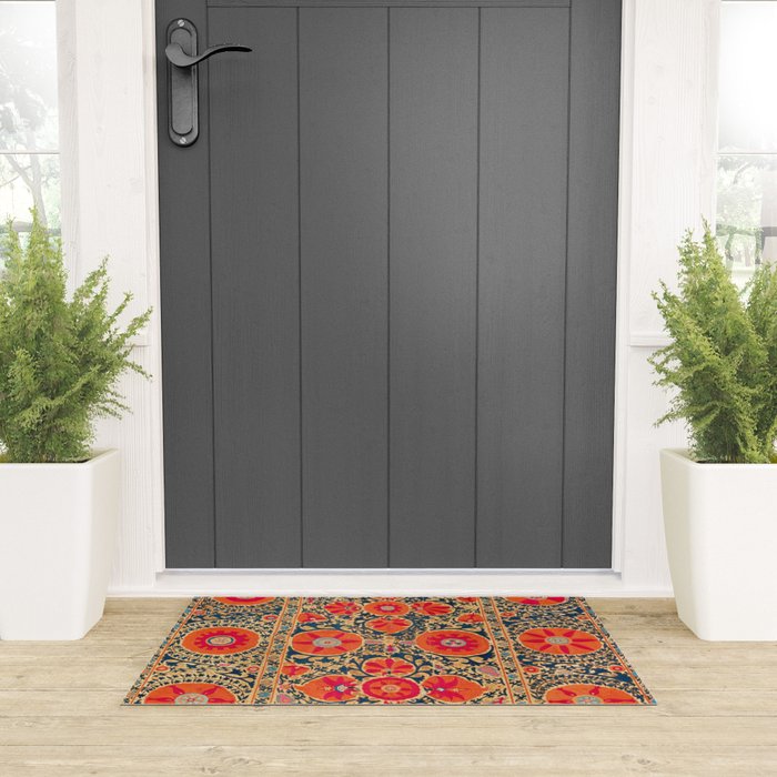Kermina Suzani Uzbekistan Print Welcome Mat Gallery Image 3