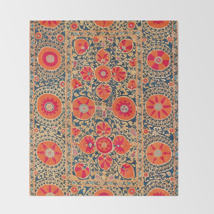 Kermina Suzani Uzbekistan Print Throw Blanket Gallery Image 2