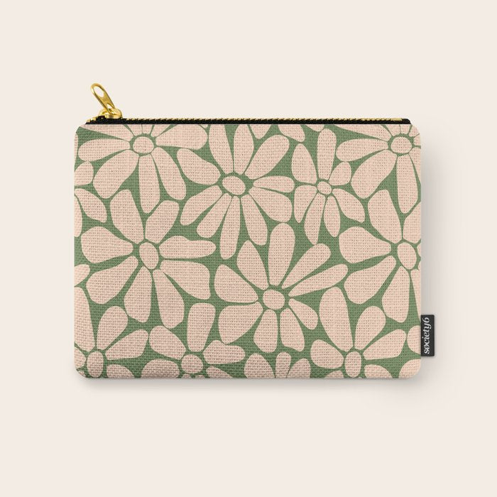 Retro Floral - Green and Cream  Carry All Pouch Gallery Image 1