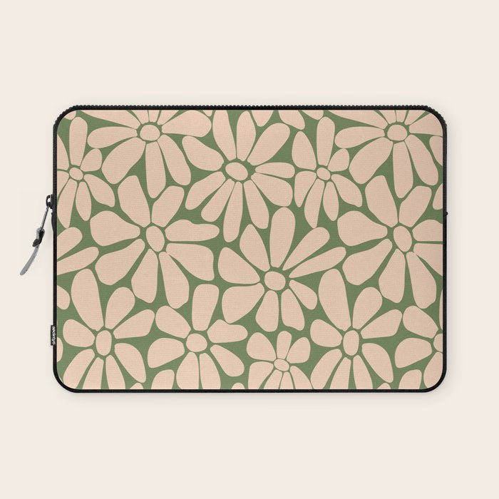 Retro Floral - Green and Cream  Laptop Sleeve Gallery Image 1