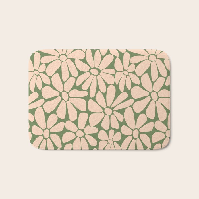 Retro Floral - Green and Cream  Bath Mat Gallery Image 1