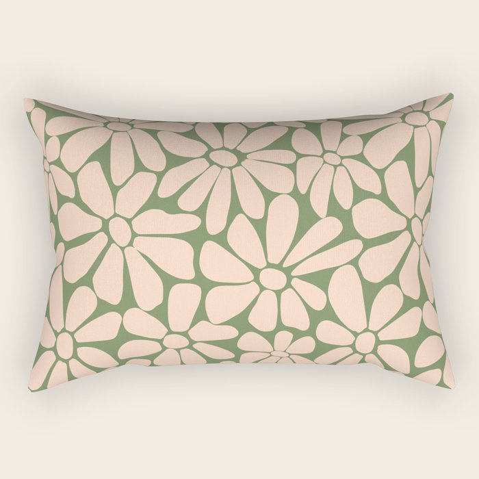 Retro Floral - Green and Cream  Rectangular Pillow Gallery Image 2