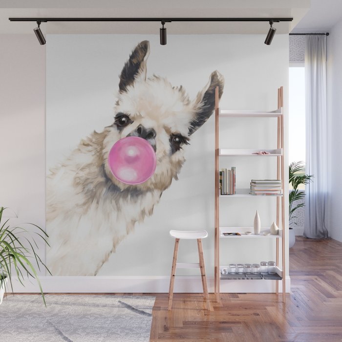 Bubble Gum Sneaky Llama Wall Mural Gallery Image 1