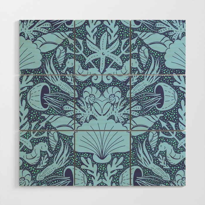 Neptune's joy dublex blue damask reworked Wood Wall Art Gallery Image 1