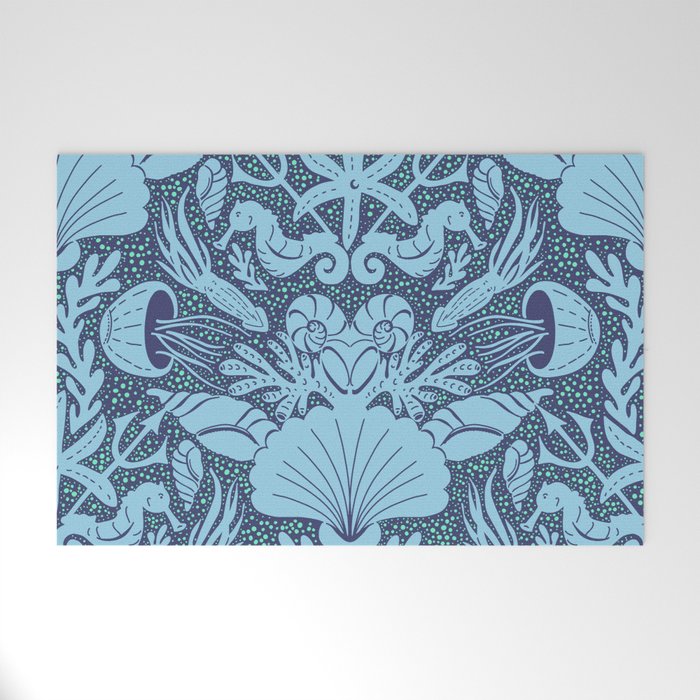 Neptune's joy dublex blue damask reworked Welcome Mat Gallery Image 1