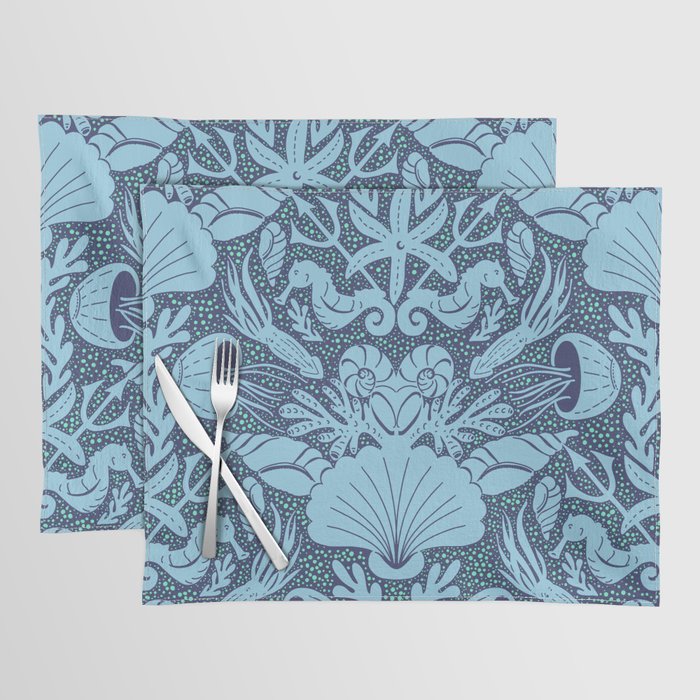 Neptune's joy dublex blue damask reworked Placemat Gallery Image 1