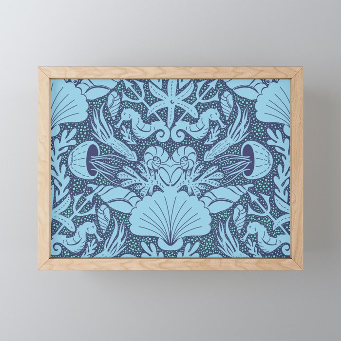 Neptune's joy dublex blue damask reworked Mini Art Print Gallery Image 1