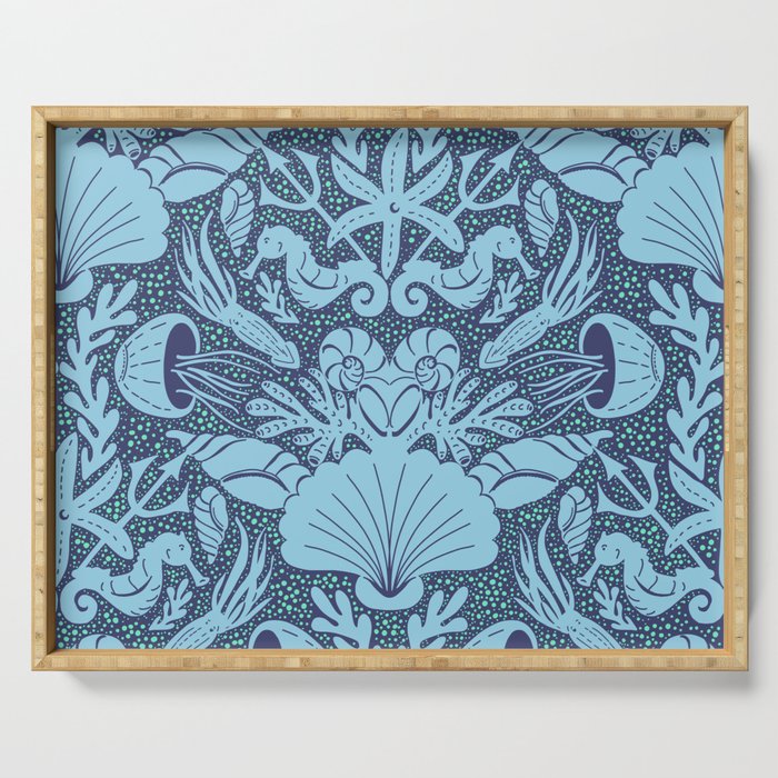 Neptune's joy dublex blue damask reworked Serving Tray Gallery Image 1
