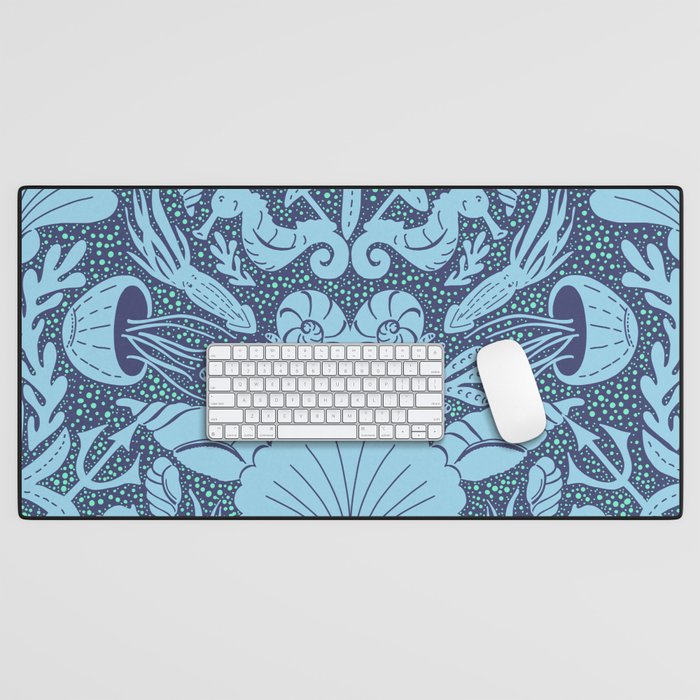 Neptune's joy dublex blue damask reworked Desk Mat Gallery Image 1