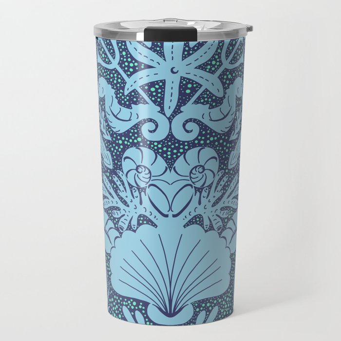 Neptune's joy dublex blue damask reworked Travel Mug Gallery Image 1