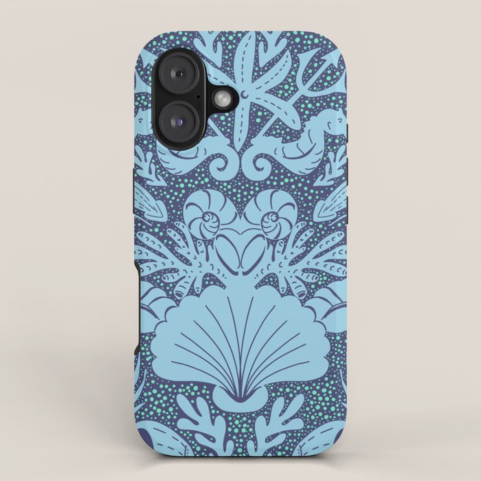 Neptune's joy dublex blue damask reworked iPhone Case Gallery Image 1
