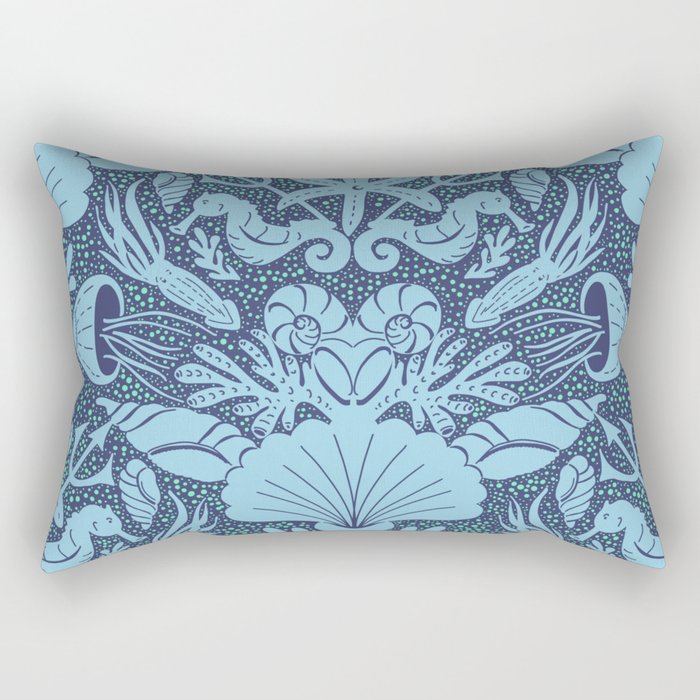Neptune's joy dublex blue damask reworked Rectangular Pillow Gallery Image 2
