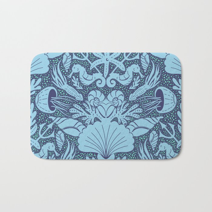 Neptune's joy dublex blue damask reworked Bath Mat Gallery Image 1