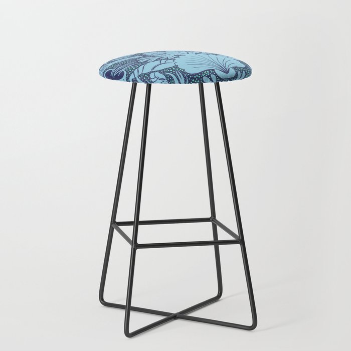 Neptune's joy dublex blue damask reworked Stool Gallery Image 1