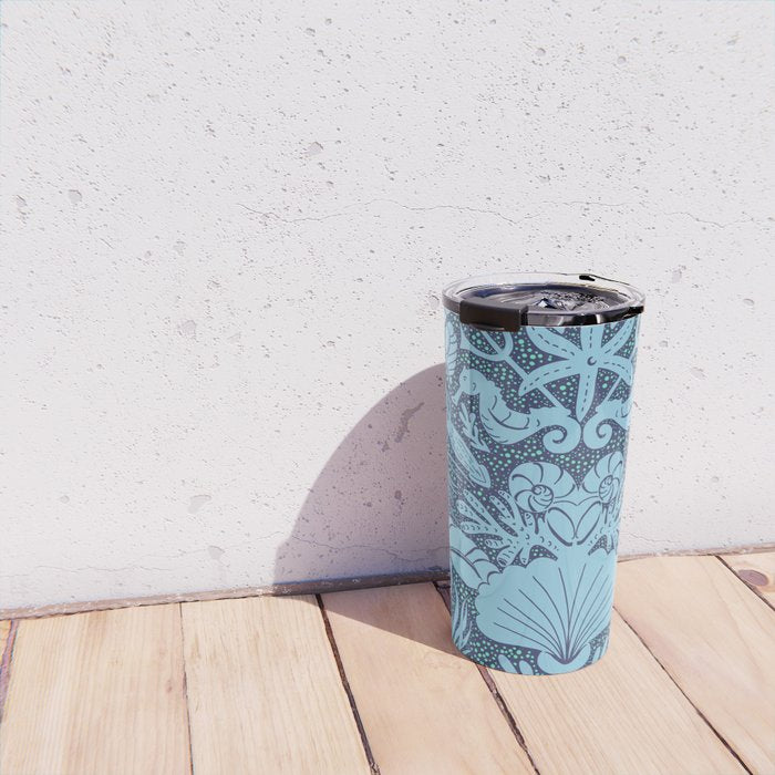 Neptune's joy dublex blue damask reworked Travel Mug Gallery Image 4