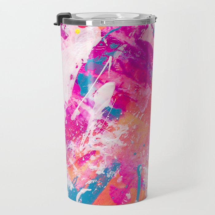 Vibrant Colorful Abstract Splatter Painting with Glitter Travel Mug Gallery Image 3