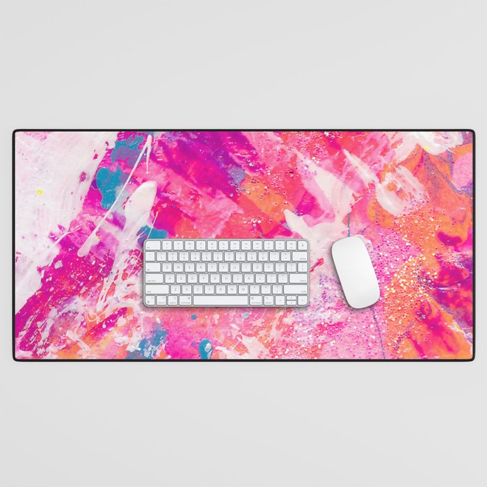 Vibrant Colorful Abstract Splatter Painting with Glitter Desk Mat Gallery Image 1