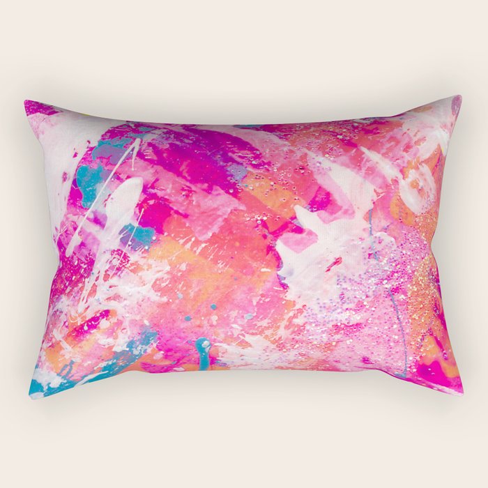 Vibrant Colorful Abstract Splatter Painting with Glitter Rectangular Pillow Gallery Image 2
