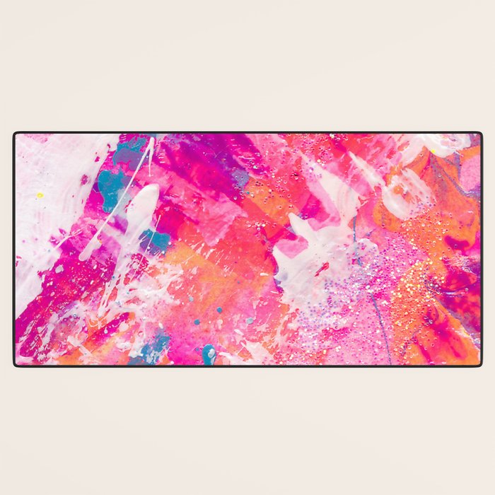 Vibrant Colorful Abstract Splatter Painting with Glitter Desk Mat Gallery Image 3