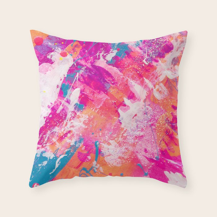 Vibrant Colorful Abstract Splatter Painting with Glitter Throw Pillow Gallery Image 6