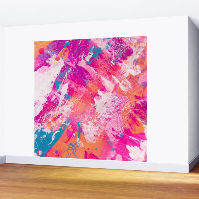 Vibrant Colorful Abstract Splatter Painting with Glitter Wall Mural Gallery Image 2