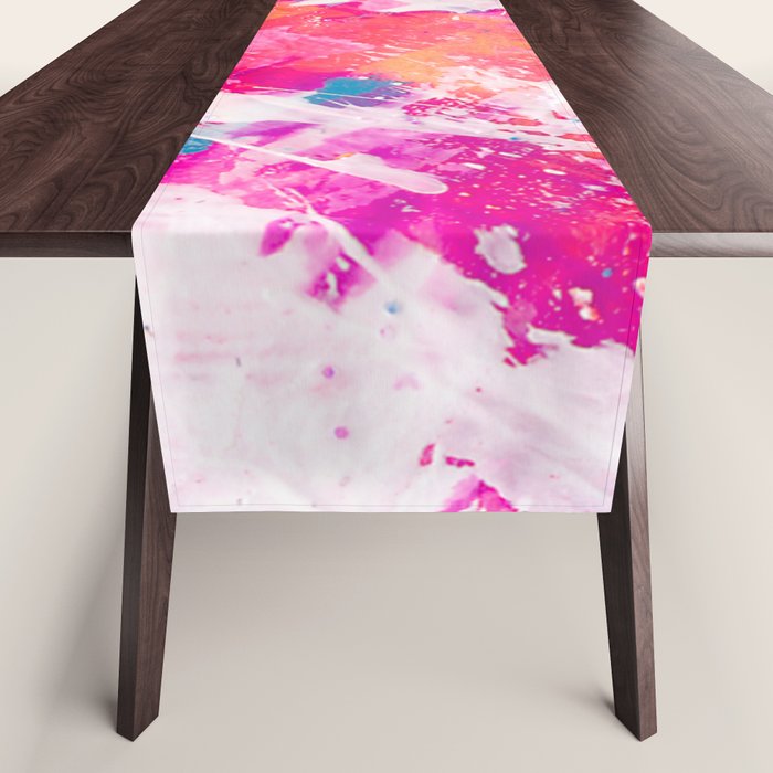 Vibrant Colorful Abstract Splatter Painting with Glitter Table Runner Gallery Image 1