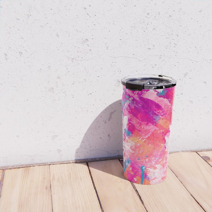 Vibrant Colorful Abstract Splatter Painting with Glitter Travel Mug Gallery Image 4