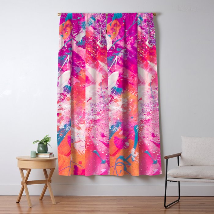 Vibrant Colorful Abstract Splatter Painting with Glitter Window Curtain Gallery Image 5