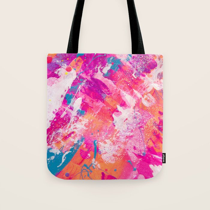 Vibrant Colorful Abstract Splatter Painting with Glitter Tote Bag Gallery Image 1