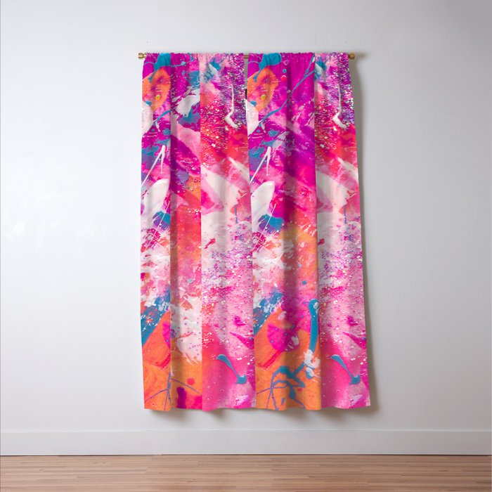 Vibrant Colorful Abstract Splatter Painting with Glitter Window Curtain Gallery Image 3