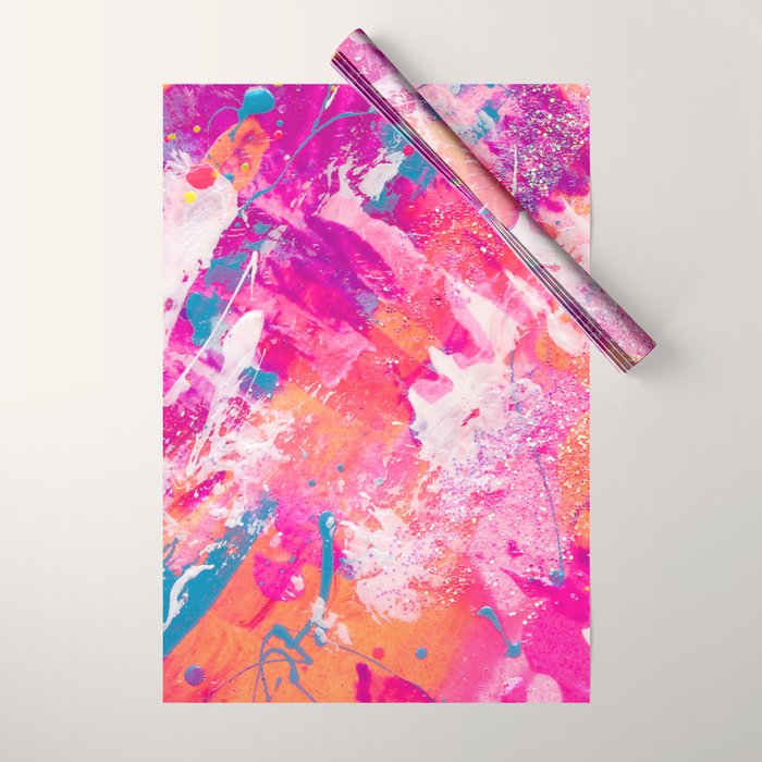 Vibrant Colorful Abstract Splatter Painting with Glitter Wrapping Paper Gallery Image 1