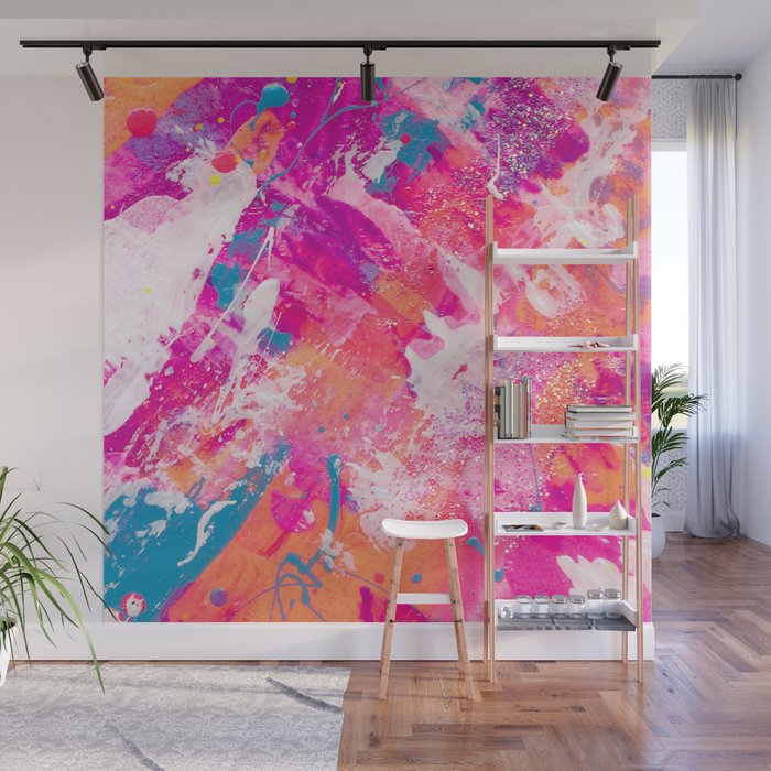Vibrant Colorful Abstract Splatter Painting with Glitter Wall Mural Gallery Image 1