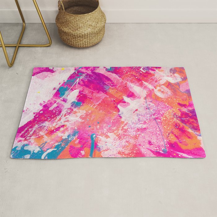 Vibrant Colorful Abstract Splatter Painting with Glitter Rug Gallery Image 1