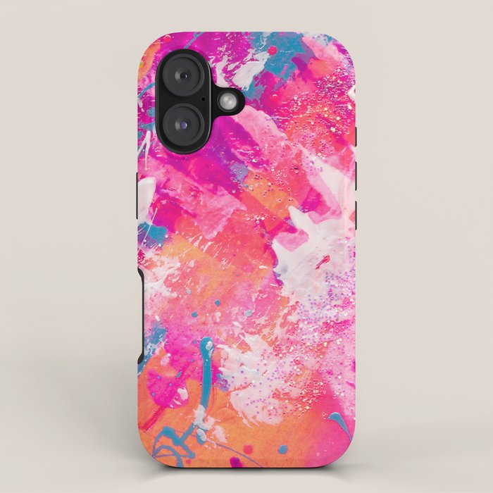 Vibrant Colorful Abstract Splatter Painting with Glitter iPhone Case Gallery Image 1