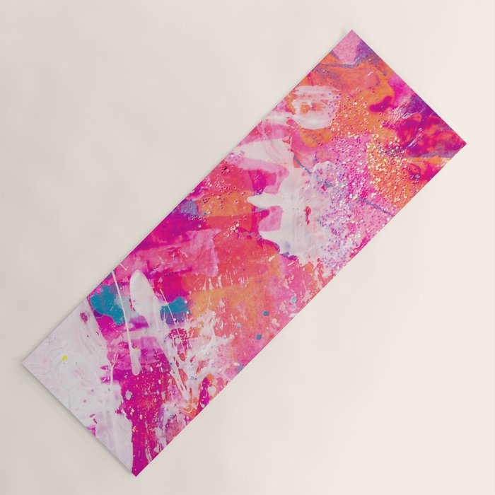 Vibrant Colorful Abstract Splatter Painting with Glitter Yoga Mat Gallery Image 1
