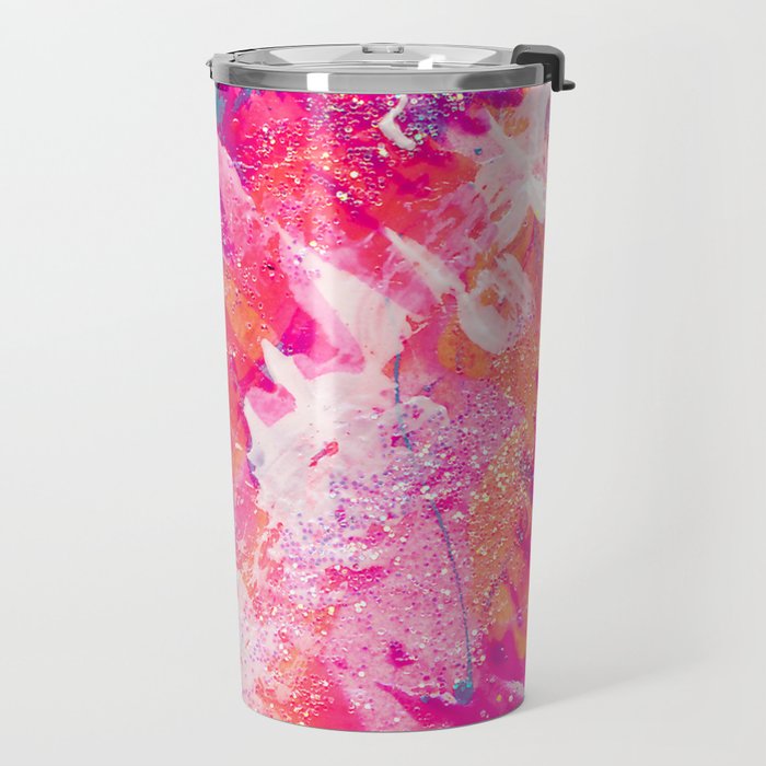 Vibrant Colorful Abstract Splatter Painting with Glitter Travel Mug Gallery Image 2