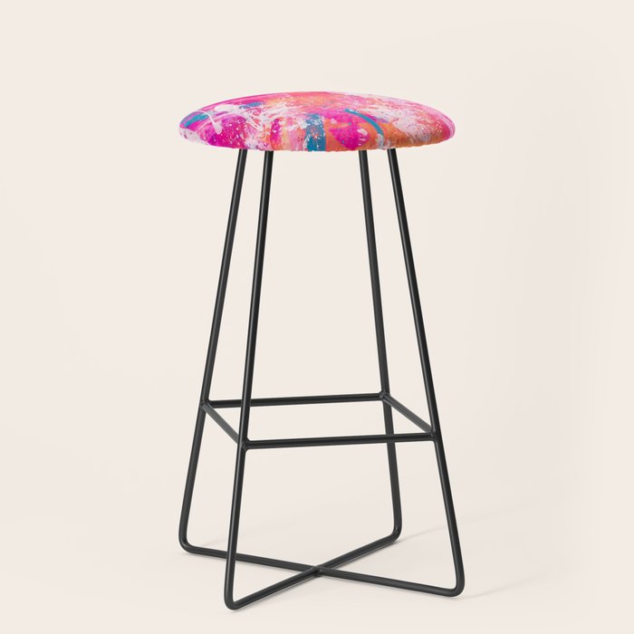 Vibrant Colorful Abstract Splatter Painting with Glitter Stool Gallery Image 1