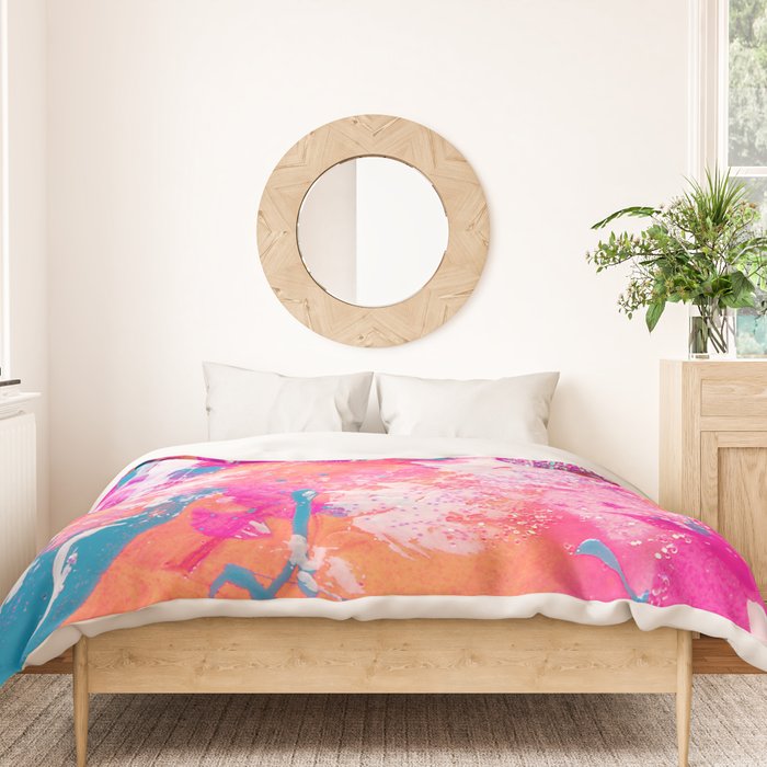 Vibrant Colorful Abstract Splatter Painting with Glitter Duvet Cover Gallery Image 3