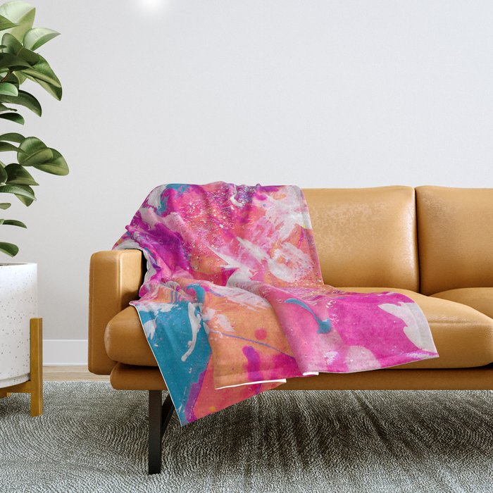Vibrant Colorful Abstract Splatter Painting with Glitter Throw Blanket Gallery Image 1
