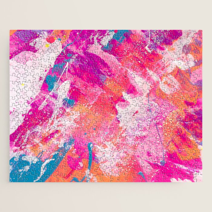 Vibrant Colorful Abstract Splatter Painting with Glitter Jigsaw Puzzle Gallery Image 1