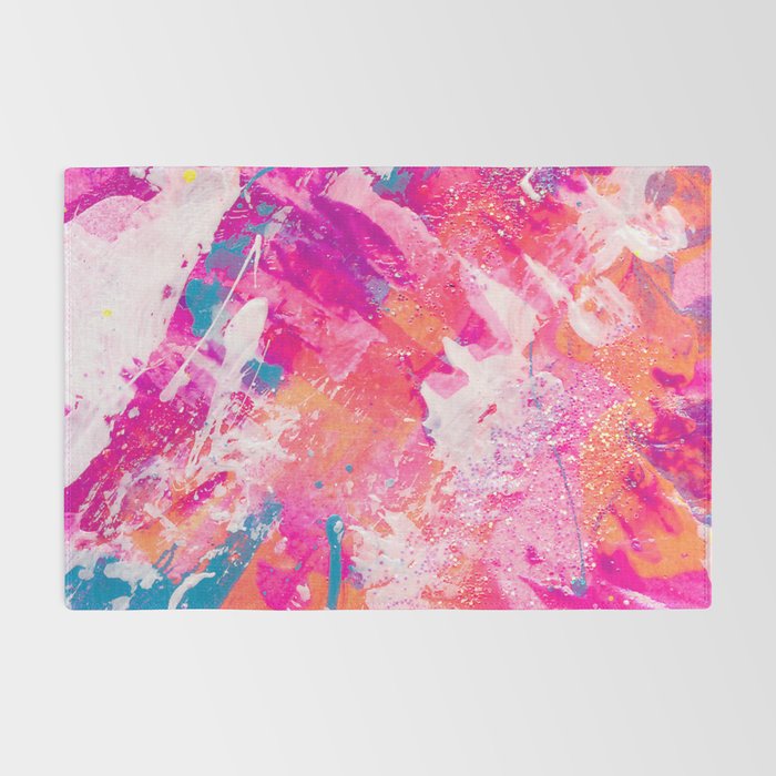 Vibrant Colorful Abstract Splatter Painting with Glitter Rug Gallery Image 2