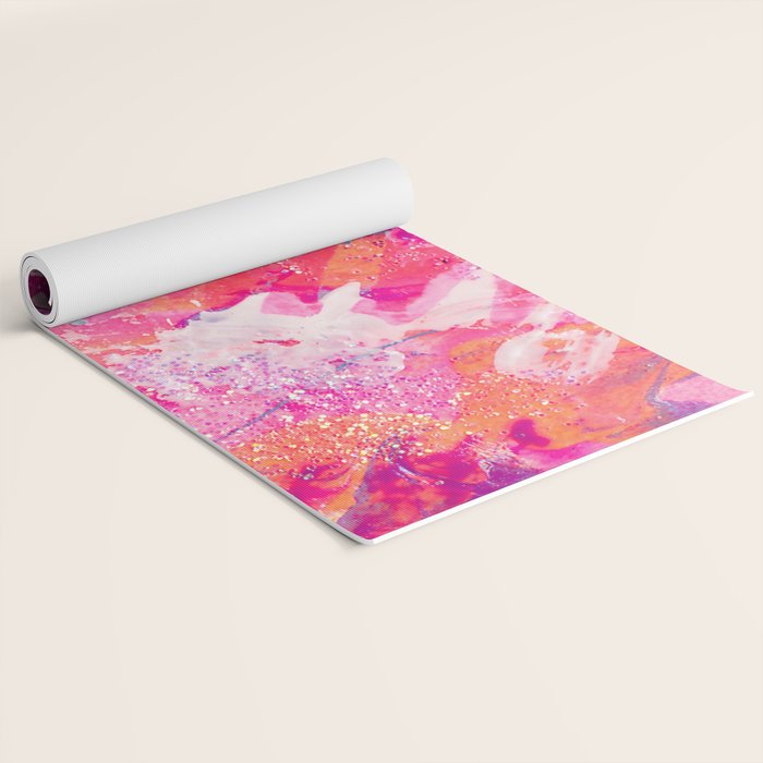 Vibrant Colorful Abstract Splatter Painting with Glitter Yoga Mat Gallery Image 2