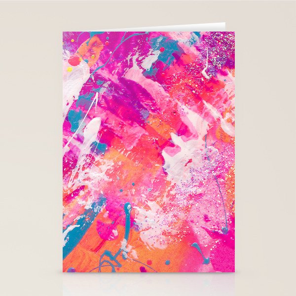 Vibrant Colorful Abstract Splatter Painting with Glitter Stationery Card Gallery Image 1